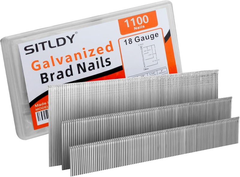SITLDY 18 Gauge Galvanized Brad Nails 1100-Pack (3/4"-400, 1-1/4"-400, 2"-300 Pcs), Assorted Size Project Pack, for Pneumatic, Electric Brad Nailers - Image 1